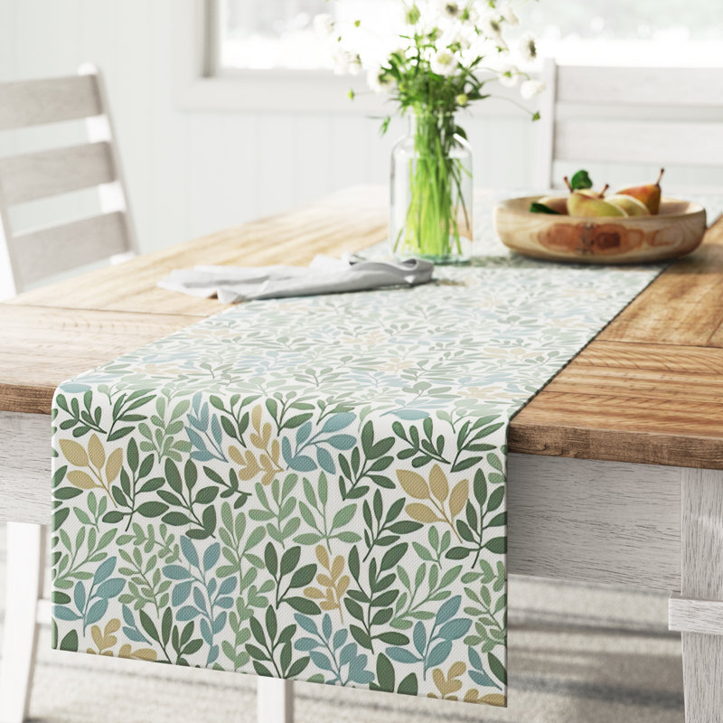 Chemin de table Falsom, L 72 po x l 16 po, Floral 2, Sarcelle