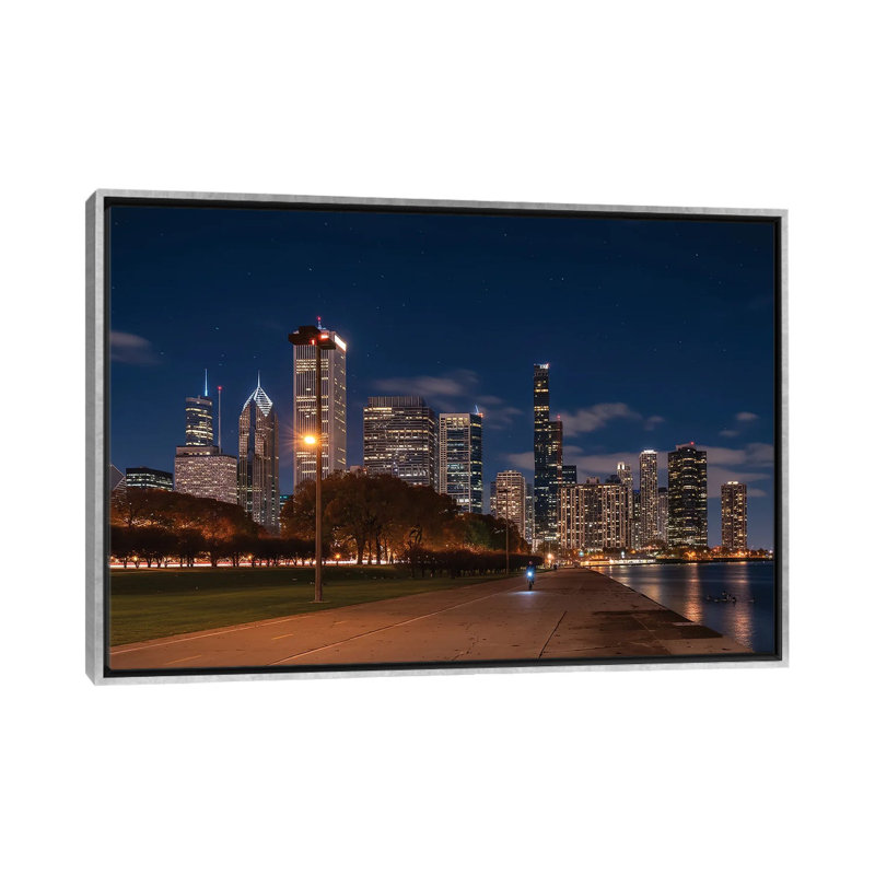 Chicago Lakeside - reproduction d'art murale - toile encadrée, H 18 po x l 26 po, Argent