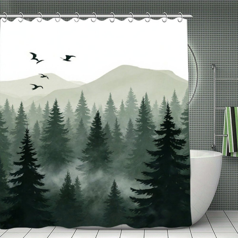 Rideaux de douche Misty Forest Mountain, 71 × 71
