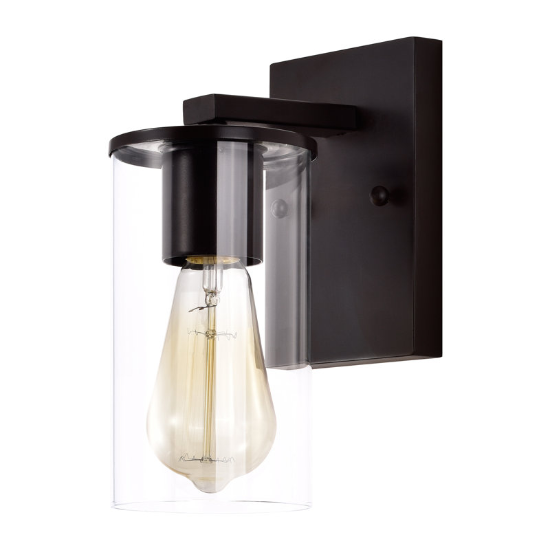 Outdoor Wall Sconce, Industrial Up Down Light with Clear Glass Shade, Oil-Rubbed Bronze