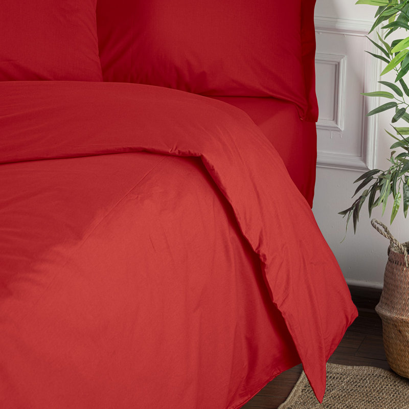 Luxurious XXL Quilt Cover Set, 100% Cotton Ranforce, 61 x 87 | Button Closure, 145 Thread Count, Easy Care Machine Washable at 86°F | Vibrant Red Color, Soft and Comfortable Bedding for a Cozy Bedroom