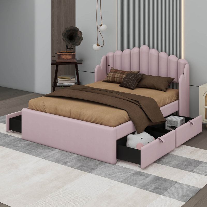 Danion Upholstered Platform Storage Bed, Pink, Full / Double