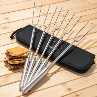 Ensemble de 6 bâtonnets de rôtissage de feu de camp télescopiques en acier inoxydable, saveurs lavables au lave-vaisselle et brochettes de hot-dogs pour foyer