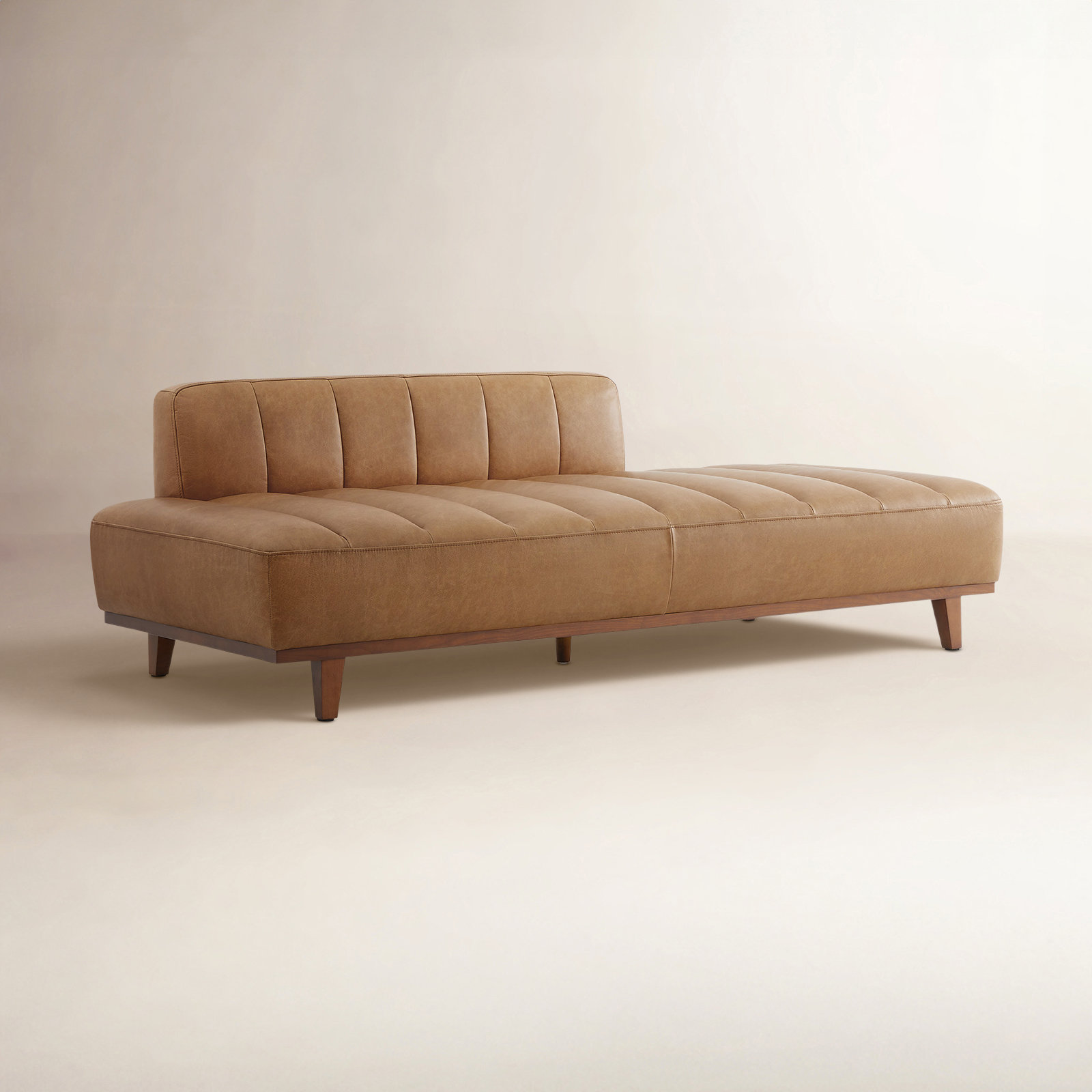 Novi Genuine Leather Chaise Lounge, Marseille Brown Genuine Leather