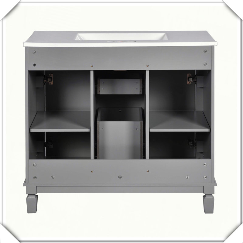 Meuble-lavabo moderne avec lavabo supérieur à fermeture en douceur, Gris