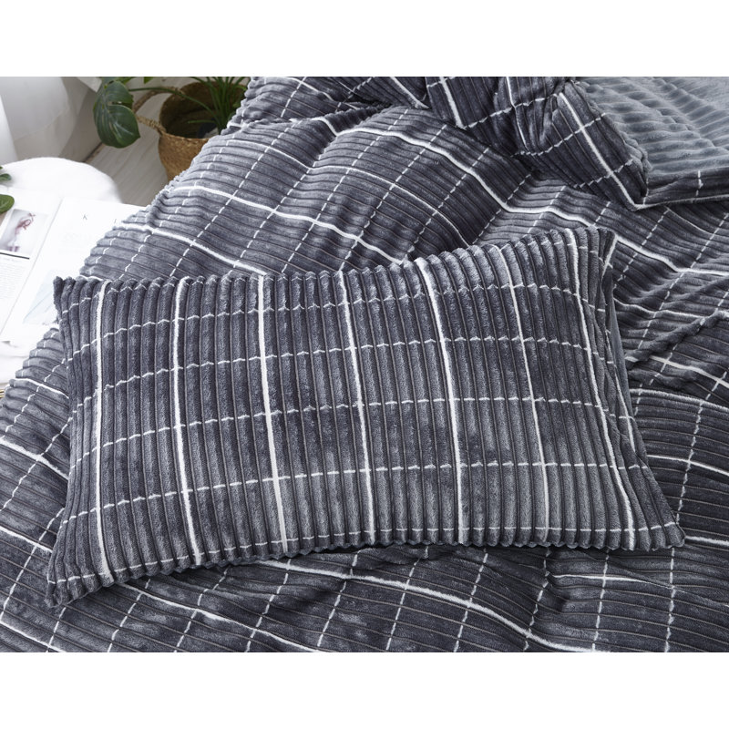 Polyester Plaid Duvet Cover Set with Pillowcases, Double Duvet Cover + 2 Standard Pillowcases, Grey