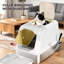 Bac à litière pour chat avec façade intelligente - entrée, plateau en acier inoxydable, désodorisant, blanc, pour petits propriétaires moyens, acier à odeurs fermées, zone de dépôt de sable, sac à désodorisant, gris, assemblage requis à l'intérieur