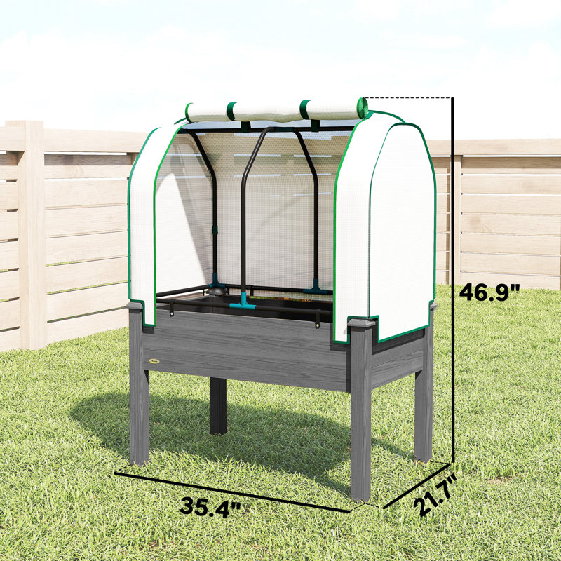Raised Garden Bed With PE Greenhouse Cover Outdoor Planter Box For Herbs And Vegetables, 35 X 22 X 47 Inch, Dark Gray
