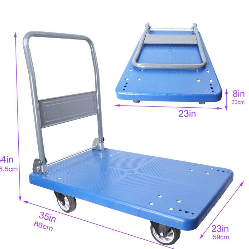 Chariot de manutention pliable et robuste - Capacité de 300 kg (660 lb) avec poignée pliable pour le rangement dans un garage ou un atelier - Transport d'outils pivotants