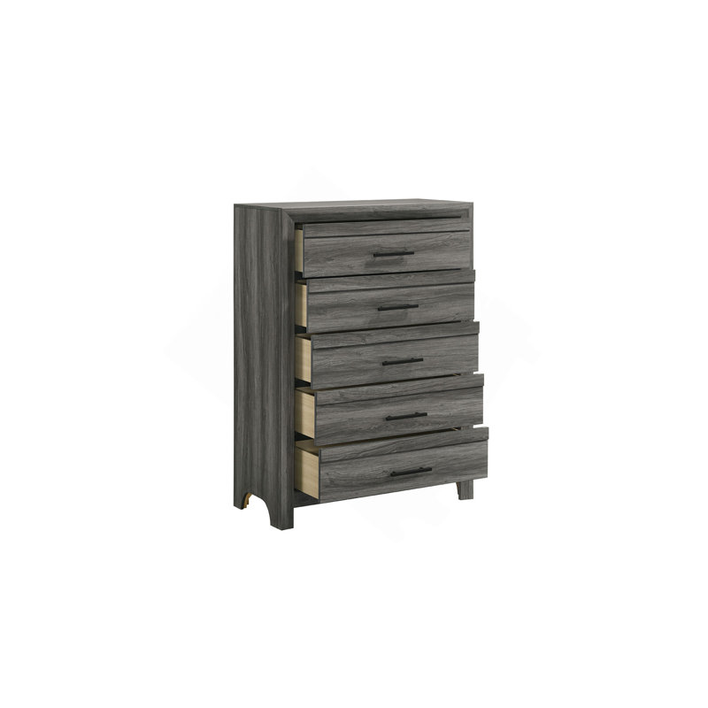 Commode 5 tiroirs de style moderne en bois, Gris