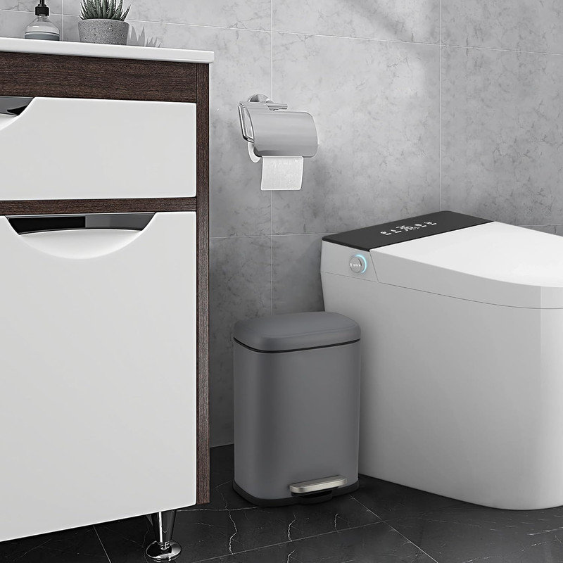 Poubelle de cuisine avec couvercle en acier inoxydable de 1,3 gallon avec couvercle et pédale à fermeture en douceur, Gris