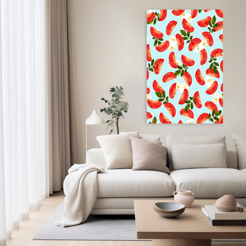 «Fresh Tomato Cheese Basil», art mural contemporain vibrant, H 60 po x l 40 po