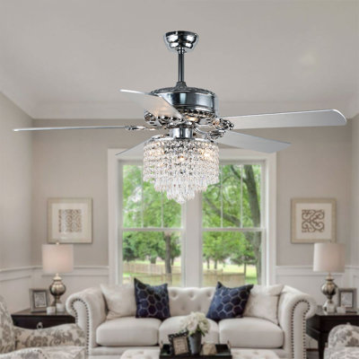 Trogdon 52" 5 - Blade Luxury Crystal Chandelier Ceiling Fan with 3 Lights and Remote