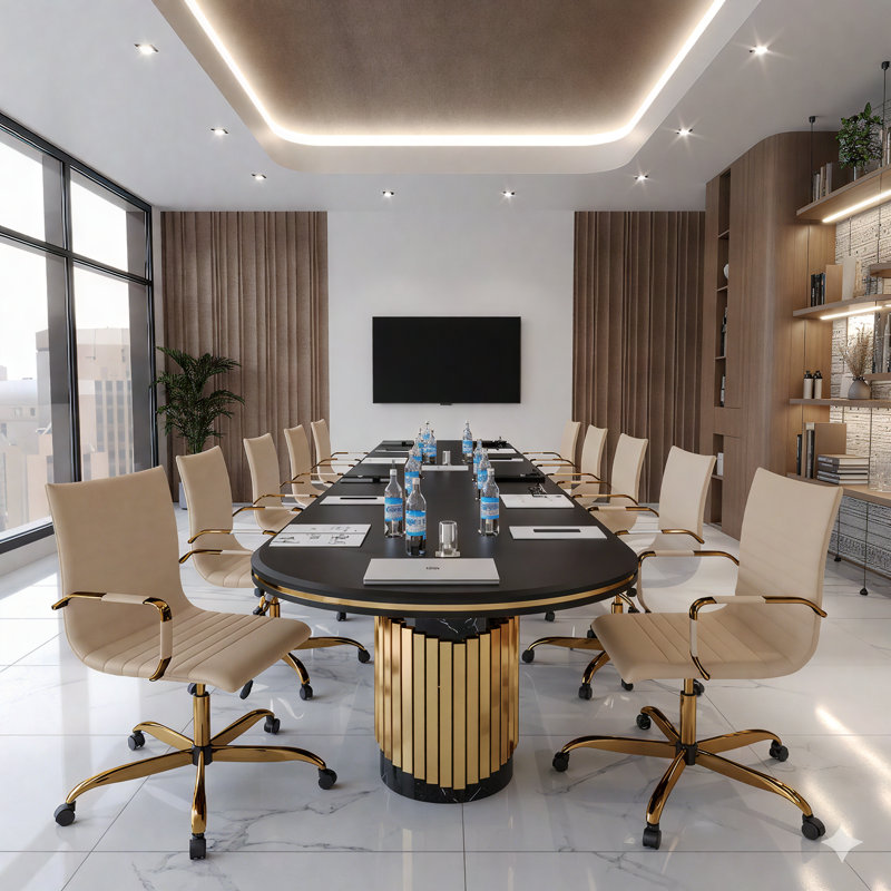 Sorrells Leather Office Conference Chair with Gold Steel Frame – Swivel Task Desk Chair with Adjustable Height, Tilt, and Casters