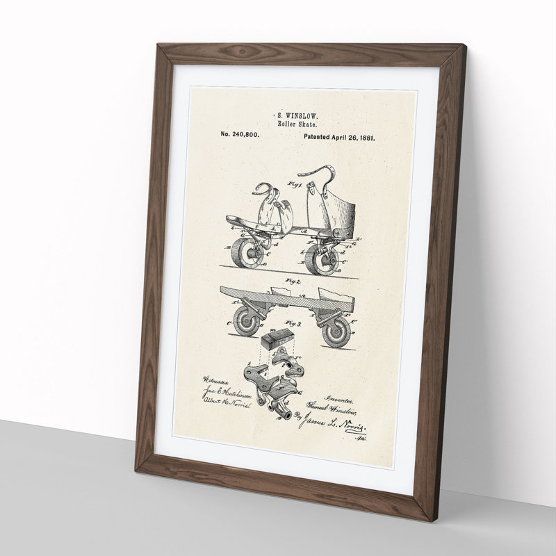 Roller Skate Patent - Picture Frame Graphic Art, Walnut Framed, 65cm H x 48cm W x 2cm D
