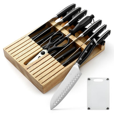 In-Drawer Knife Block Set, 16PCS Kitchen Knife Set With Wooden Block, Chopping Knives Set (Black)