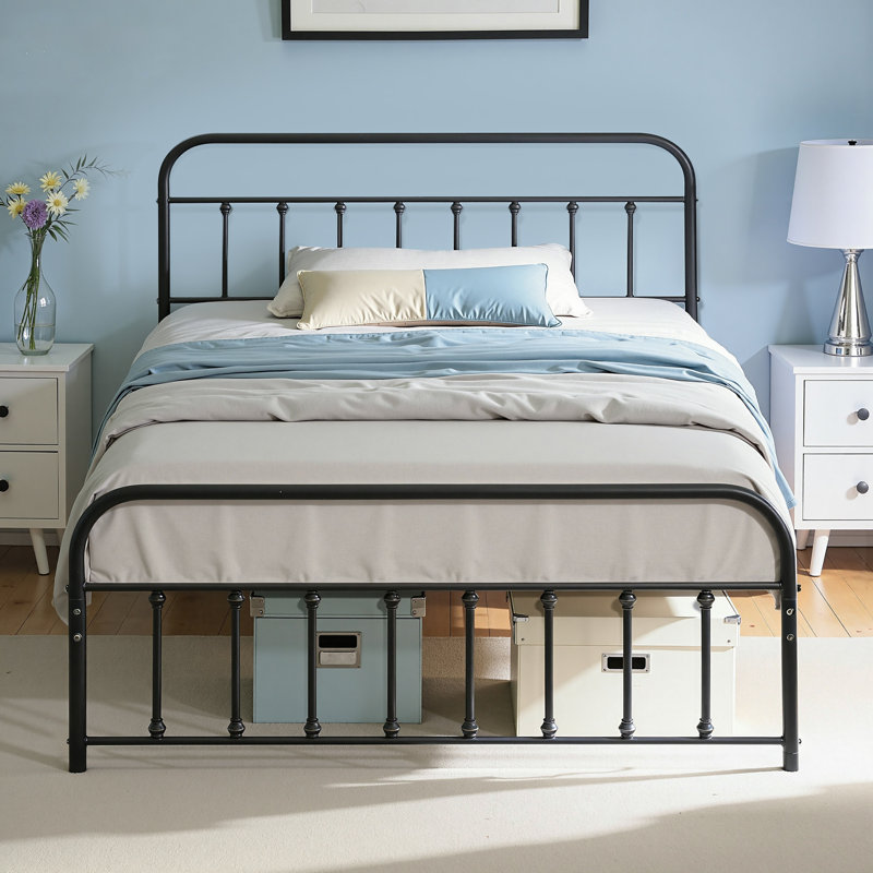 Single Double Size Metal Bed Frame with Headboard and Footboard, Victorian Style Platform Bed Frame, Mattress Foundation, No Box Spring, Black (Mattress Not Included)
