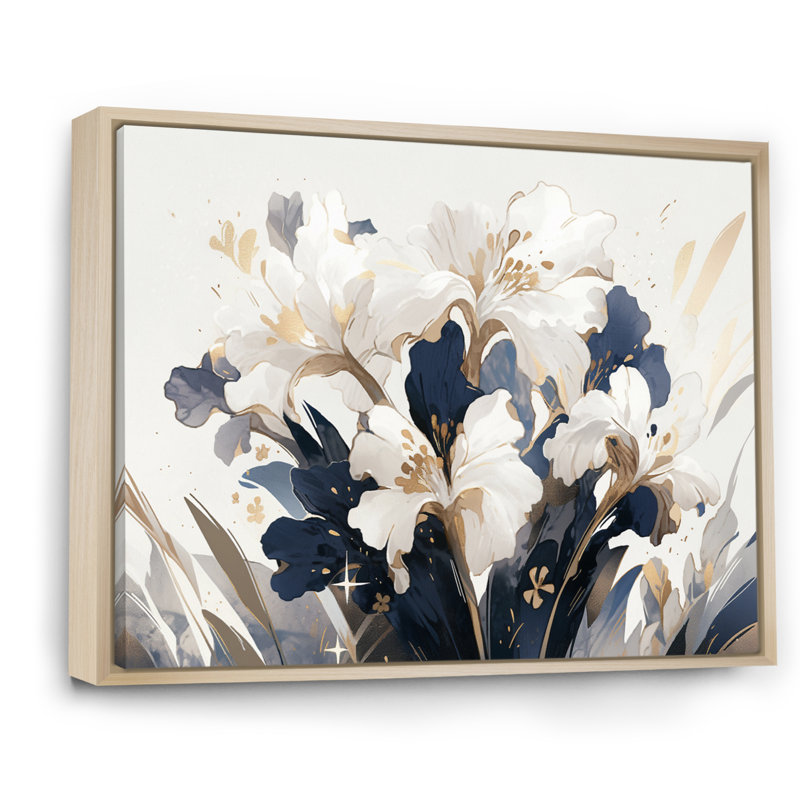 " Gold White Iris Impressions Flower ", Natural Floater Framed, 30" H x 40" W x 1.5" D