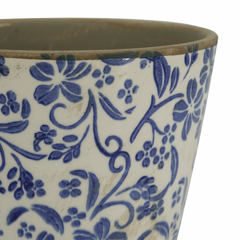 Ceramic Planters with Floral Motif - Set of 2 - Blue /White