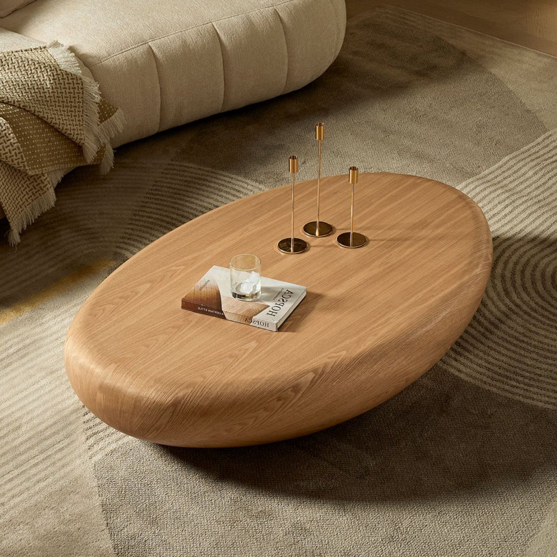 53.1" Oval Coffee Table For Living Room, Oak
