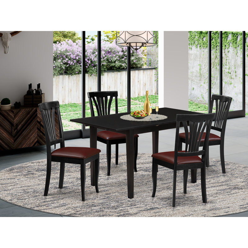 E52717BD2F8C4EDB93AAF177705AFDF4 5 Piece Dining Set Consists of a Rectangle Wooden Table with Removable leaf and 4 Upholstered Chairs, Mahogany