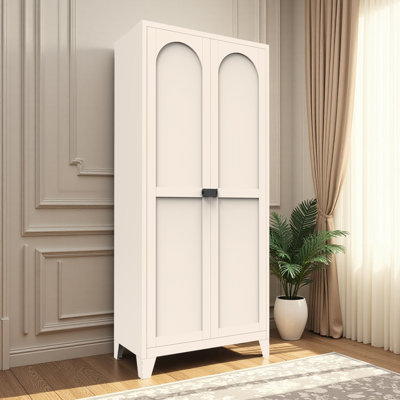 Beige 2 Shapely Door Cabinet With Lock, Metal Storage Cabinet With Doors And Adjustable Shelves, For Kitchen, Bedroom, Living Room