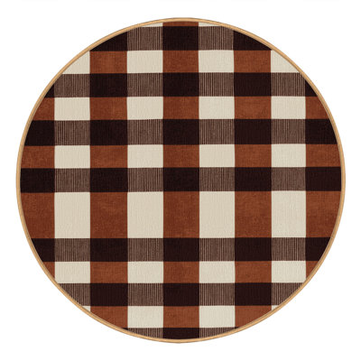 Machine Washable Checkered Brown Area Rug