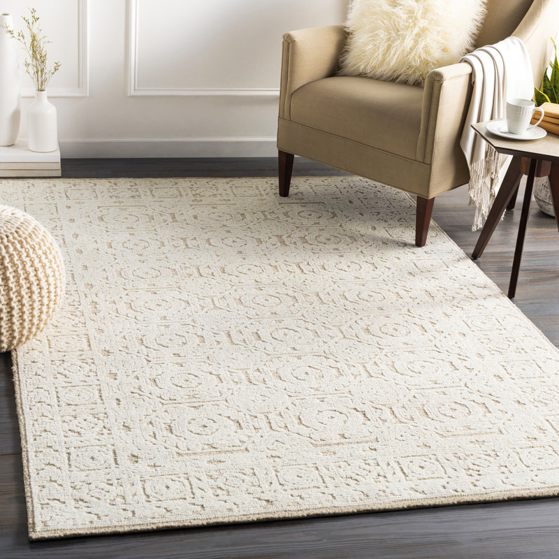 Tapis beige / crème en laine touffeté à la main Corissa Southwestern, Rectangle 5 pi x 7 pi 6 po