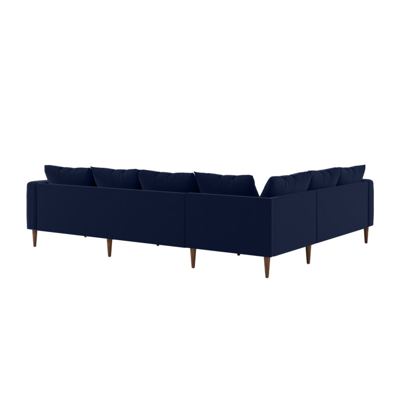 Essential 6-Seat Corner Sectional, Indigo Recycled Velvet, Dark Brown