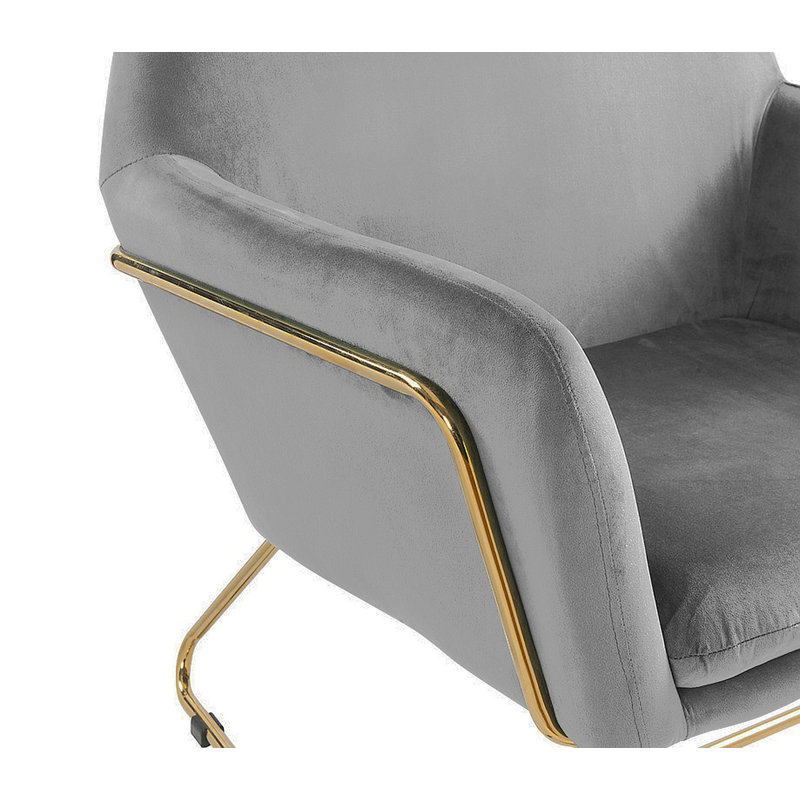 Kyra 29.5"W Gray Velvet Accent Chair With Metal Base, Gray