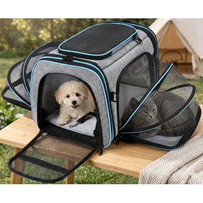 Airline-Approved Soft-Sided Pet Carrier, Large Expandable Design Expands on Four Sides, Collapsible Construction with Removable Fleece Pad and Pockets, Suitable for Cats, Dogs, and Small Animals