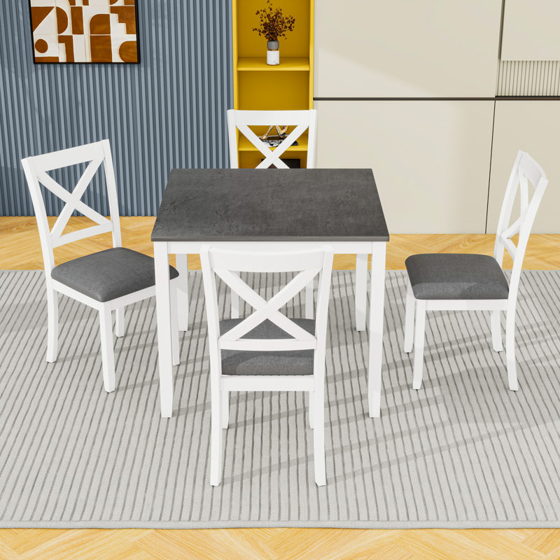 Ensemble de table de salle à manger 5 pièces avec table compacte et 4 chaises rembourrées pour petits espaces