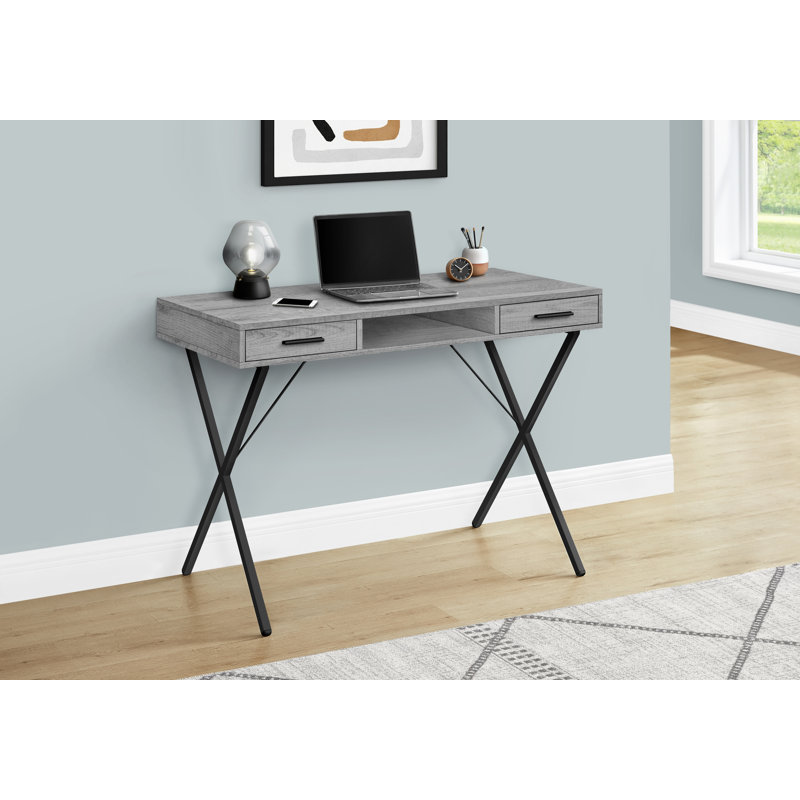 Bureau d'ordinateur de 42 po en L avec tiroirs de rangement pour bureau à domicile - Stratifié gris et métal noir, style moderne | Idée cadeau
