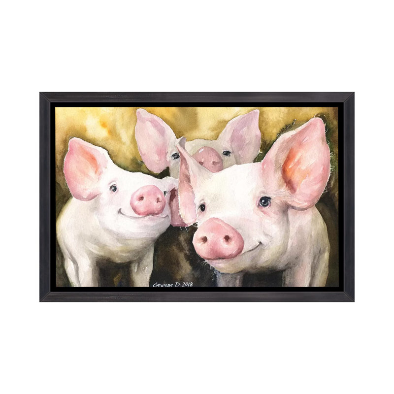 «Happy Friends» - reproduction d'art, H 26 po x l 40 po x 1,5 po, Cadre noir vieilli