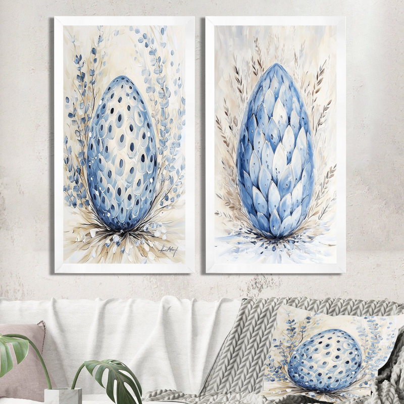 «Aqua Dragon Egg I - Dragons», ensemble d'art mural abstrait moderne, ensemble de 2, H 32 po x l 32 po, Black Picture Framed
