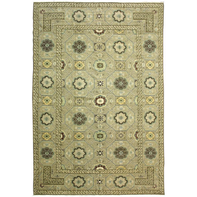Tapis vert / jaune / brun unique de 10 pi 2 po x 15 pi 11 po Khotan