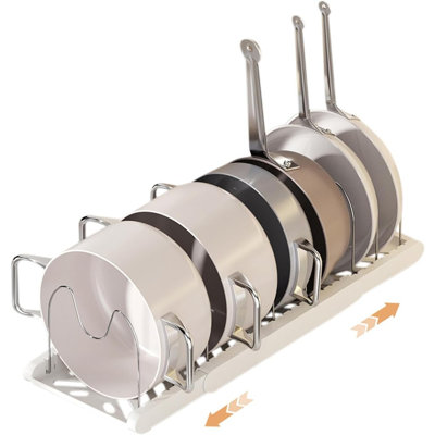 Expandable Pot Rack And Pan Organizer For Cabinet, Pot Lid Holder With 7 Adjustable Compartments For Cookware, Baking Pans & Frying Pans – Apricot