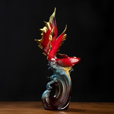 Prosperity Carp Ceramic Sculpture – Modern Oriental Home Decor