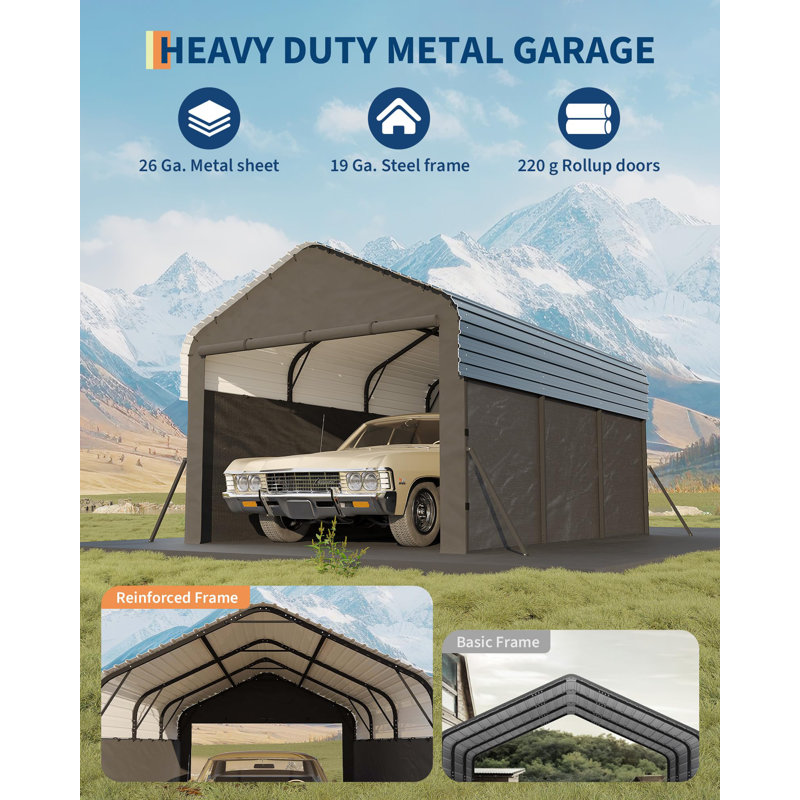 Heavy Duty Enclosed Metal Carport 10'x15'x9', Brown