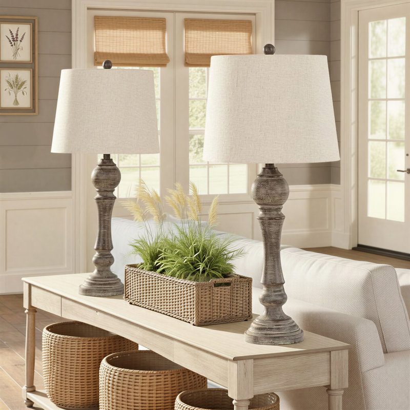 Fianna 32" Polyresin Table Lamps, Gray/Natural Linen