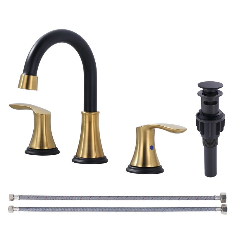 8 Inch Widespread Double Handle Bathroom Faucet With Pop Up Drain, Gold/Matte Black