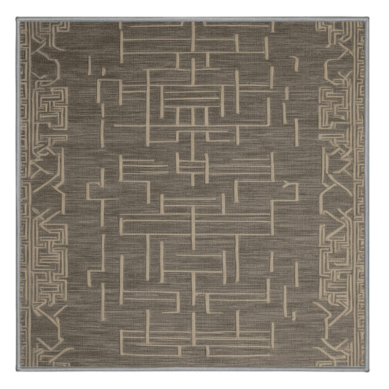 Machine Washable Art Deco Gray Area Rug, Square 5'