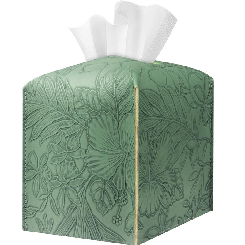 PU Leather Tissue Organizer with Bottom Belt and High Performance Hook and Loop Fastener, Green