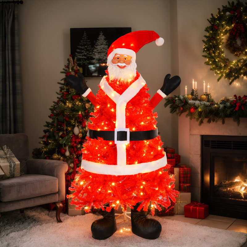 6 Ft Red Pre-Lit Pine Christmas Tree With 250 Lights