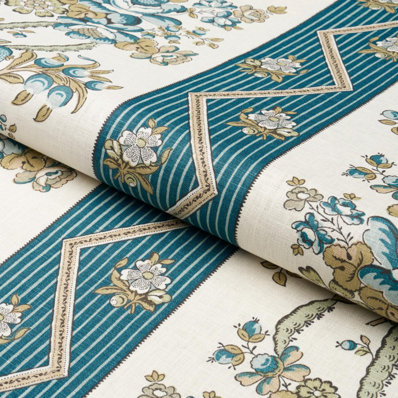 Sylvain Floral Stripe Fabric, Teal