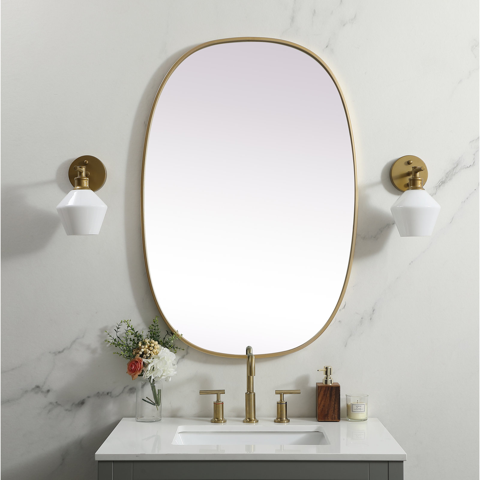 Sabine Metal Curved Oval Wall Mirror, Brass, 40" x 27"