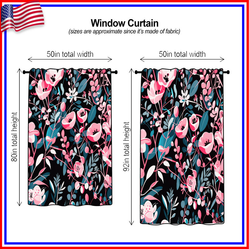 Rideaux floraux, voilages et voilages à motif floral - 1 panneau, 50 po x 92 po - 1 panneau, Blocage