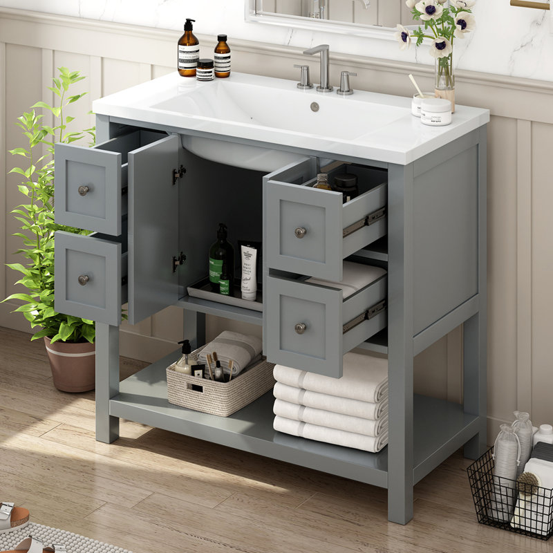 Meuble-lavabo 36 po avec lavabo encastré, Gris