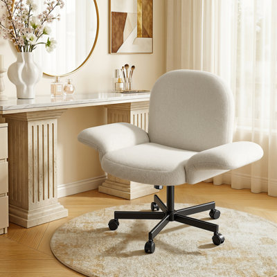 Chaise de bureau avec accoudoirs et roulettes réglables, fauteuil de coiffeuse avec grand coussin de siège, dossier réglable et tissu chenille doux; Convient aux chambres à coucher, aux bureaux et aux vestiaires.