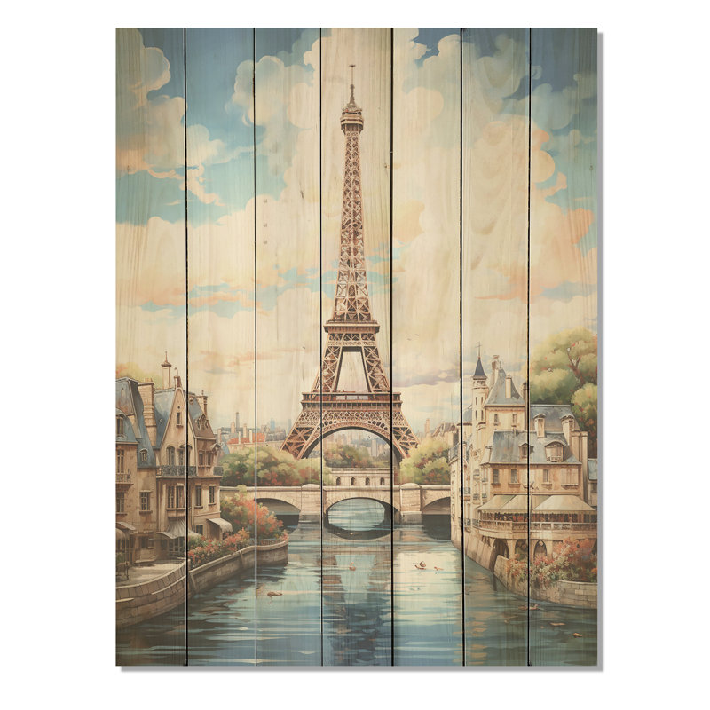 Tour Eiffel, paysage parisien, ville de Paris, impression sur bois, H 20 po x l 10 po